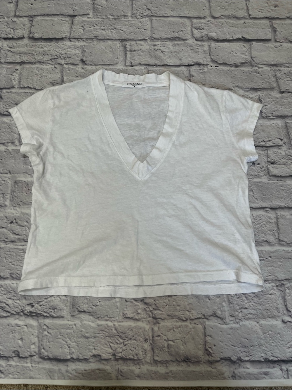 Perfectwhitetee Alanis White V-Neck Short Sleeve cotton Top made in USA t-shirt - Picture 2 of 8